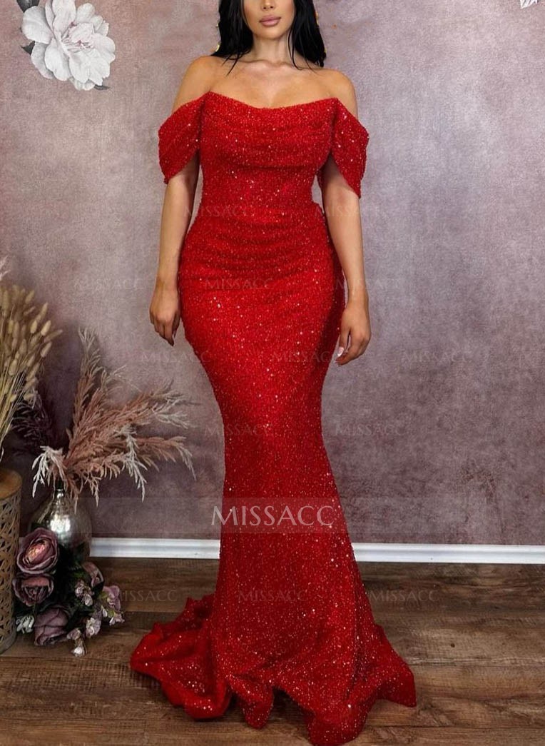 Sparkly Sequined Off-The-Shoulder Trumpet/Mermaid Prom Dresses