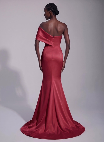 Asymmetrical Sleeveless Matte Satin Trumpet/Mermaid Prom Dresses With Front Slit