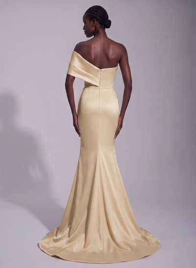Asymmetrical Sleeveless Matte Satin Trumpet/Mermaid Prom Dresses With Front Slit