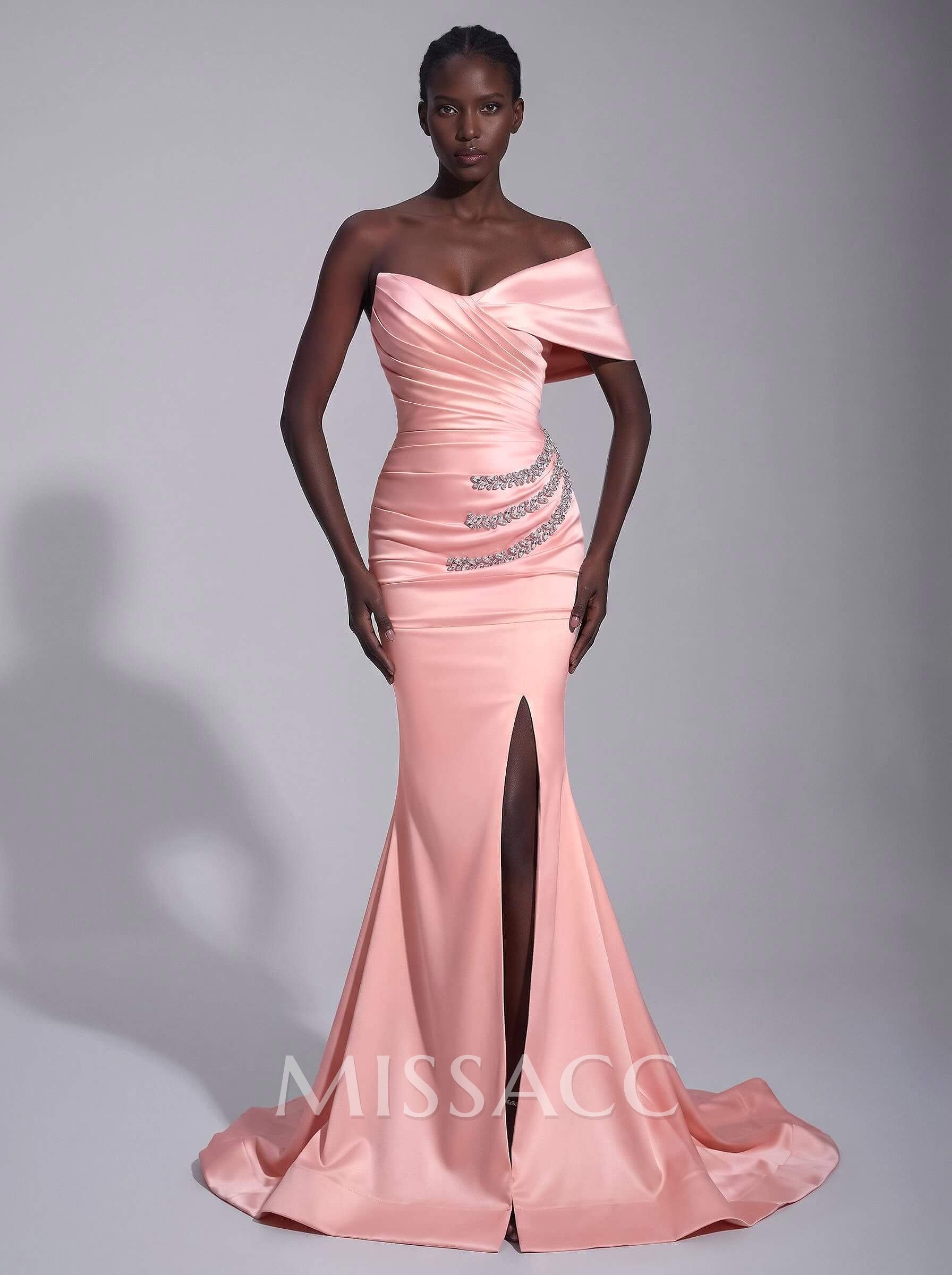 Trumpet/Mermaid Asymmetrical Sleeveless Matte Satin Prom Dresses With Split Front