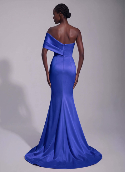 Asymmetrical Sleeveless Matte Satin Trumpet/Mermaid Prom Dresses With Front Slit
