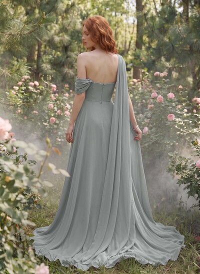 A-Line Asymmetrical Sleeveless Crepe Chiffon Prom Dresses With Split Front