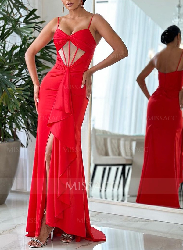 Sheath/Column Sweetheart Sleeveless Jersey Prom Dresses With Split Front