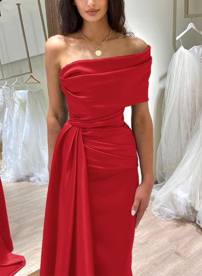 One-Shoulder Sleeveless Sweep Train Prom Dresses