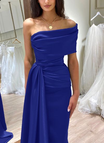 One-Shoulder Sleeveless Sweep Train Prom Dresses