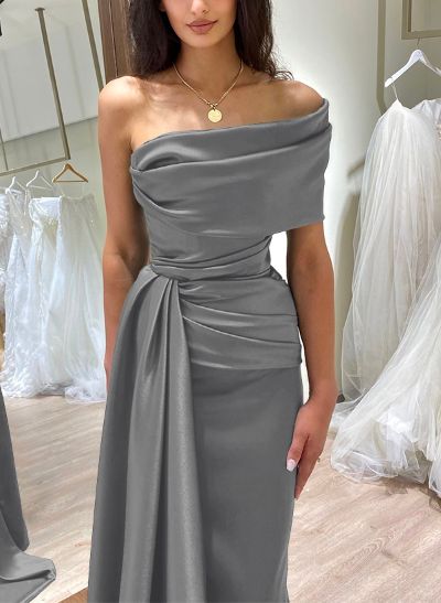 One-Shoulder Sleeveless Sweep Train Prom Dresses