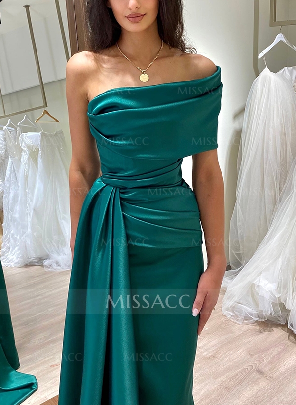 One-Shoulder Sleeveless Sweep Train Prom Dresses