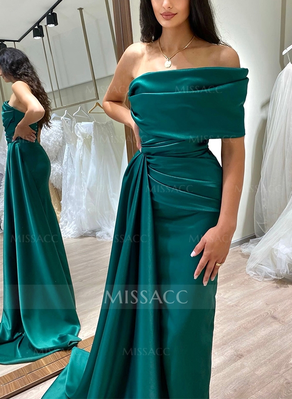 One-Shoulder Sleeveless Sweep Train Prom Dresses