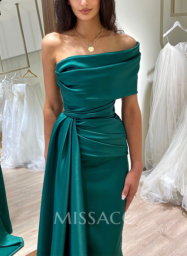 One-Shoulder Sleeveless Sweep Train Prom Dresses One-Shoulder Sleeveless Sweep Train Prom Dresses