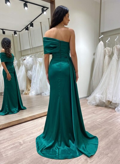 One-Shoulder Sleeveless Sweep Train Prom Dresses