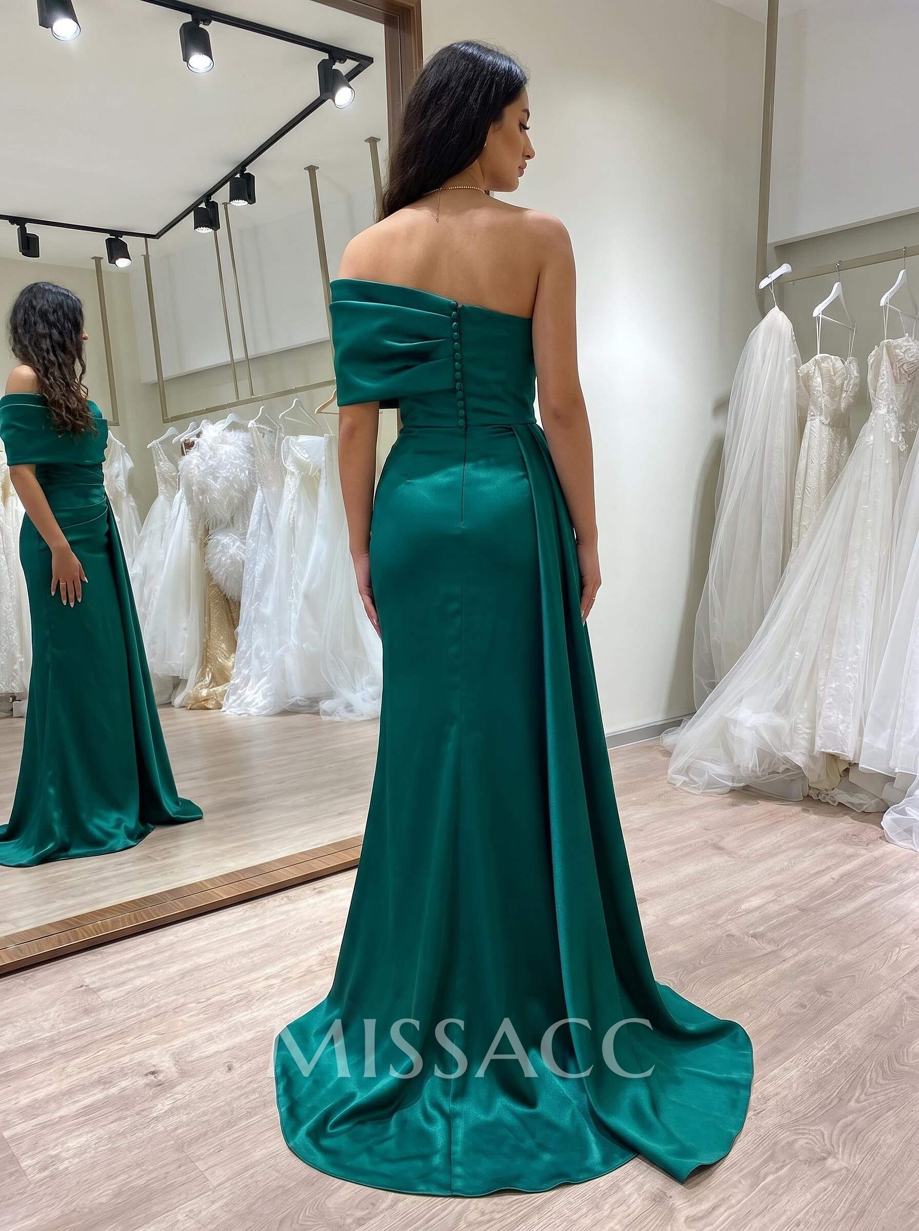 One-Shoulder Sleeveless Sweep Train Prom Dresses
