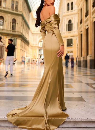 Trumpet/Mermaid Sweetheart Long Sleeves Satin Prom Dresses With Split Front