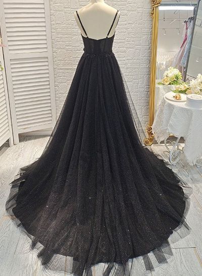 Ball-Gown Sweetheart Sleeveless Tulle Prom Dresses With Split Front