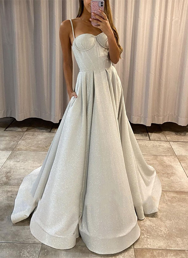 A-Line Sweetheart Sleeveless Floor-Length Prom Dresses