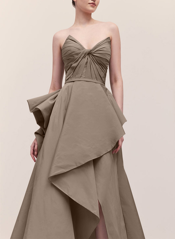 A-Line Sweetheart Sleeveless Floor-Length Taffeta Prom Dresses With Ruffle