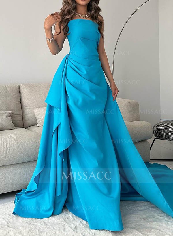 Sheath/Column Strapless Sleeveless Sweep Train Prom Dresses With Ruffle