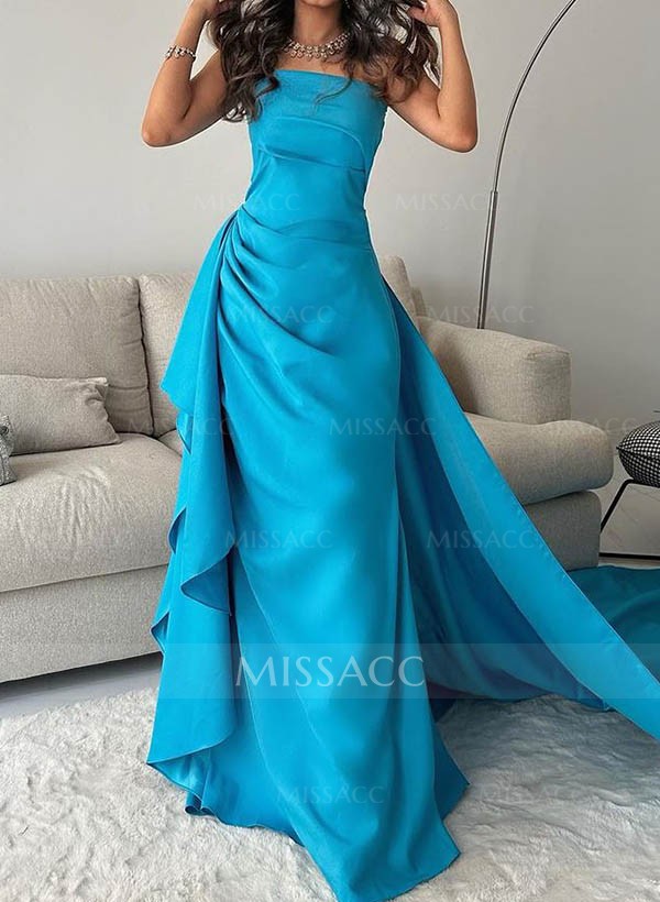 Sheath/Column Strapless Sleeveless Sweep Train Prom Dresses With Ruffle