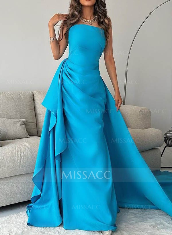 Sheath/Column Strapless Sleeveless Sweep Train Prom Dresses With Ruffle