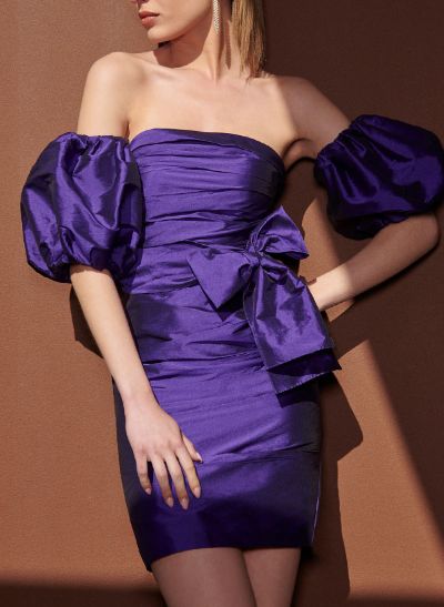Sheath/Column Off-The-Shoulder Silk Like Satin Prom Dresses With Bow(s)