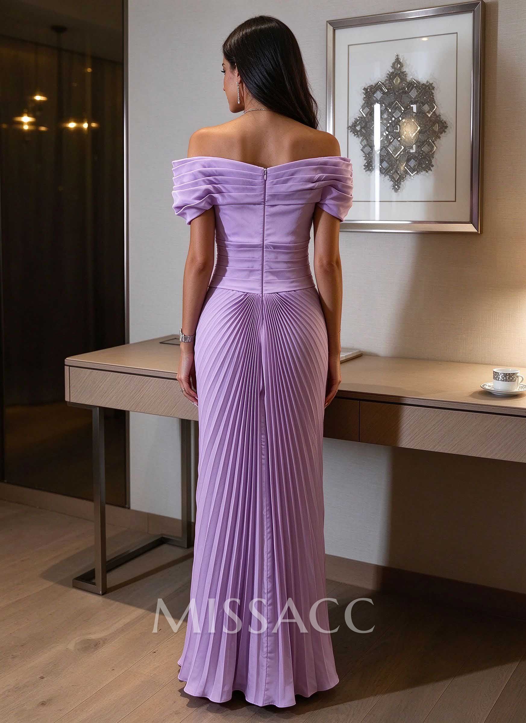 Sheath/Column Off-The-Shoulder Sleeveless Floor-Length Elastic Satin Prom Dresses With Pleated Sheath/Column Off-The-Shoulder Sleeveless Floor-Length Elastic Satin Prom Dresses With Pleated