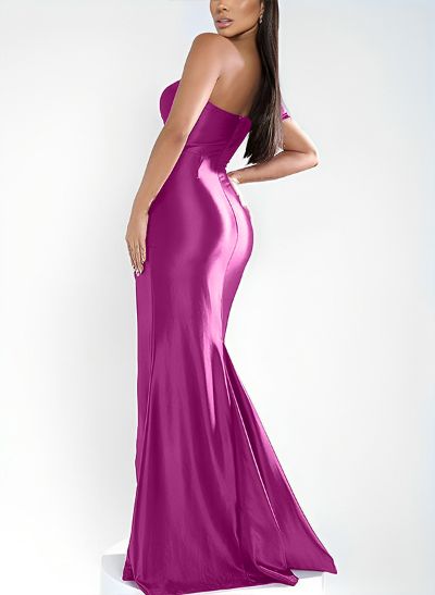 Trumpet/Mermaid One-Shoulder Silk Like Satin Prom Dresses With Split Front