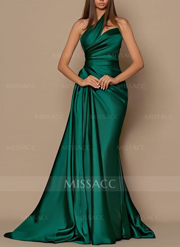 Sheath/Column One-Shoulder Sleeveless Silk Like Satin Prom Dresses