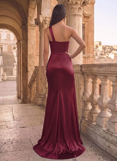 Sheath/Column One-Shoulder Sleeveless Silk Like Satin Prom Dresses