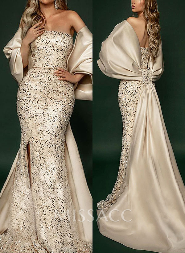 Trumpet/Mermaid Off-The-Shoulder Sequined Prom Dresses With Split Front Trumpet/Mermaid Off-The-Shoulder Sequined Prom Dresses With Split Front