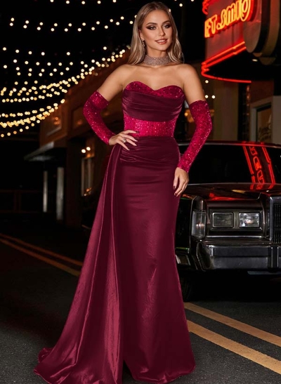 Sheath/Column Sweetheart Long Sleeves Sequined Prom Dresses