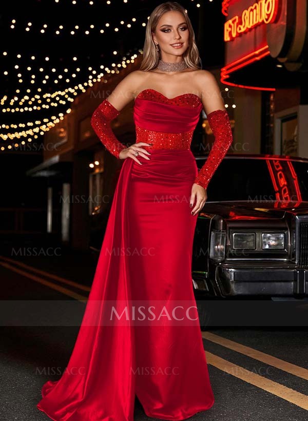 Sheath/Column Sweetheart Long Sleeves Sequined Prom Dresses
