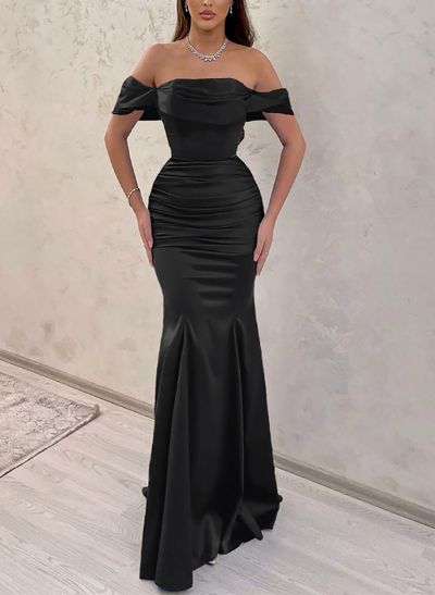 Trumpet/Mermaid Off-The-Shoulder Sleeveless Silk Like Satin Prom Dresses