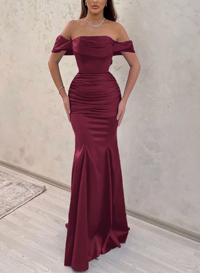 Trumpet/Mermaid Off-The-Shoulder Sleeveless Silk Like Satin Prom Dresses