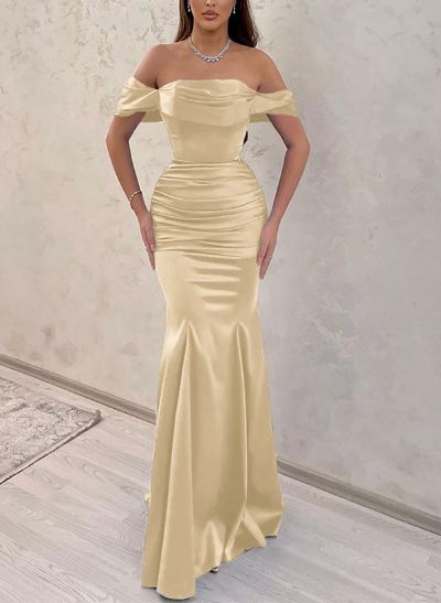 Trumpet/Mermaid Off-The-Shoulder Sleeveless Silk Like Satin Prom Dresses