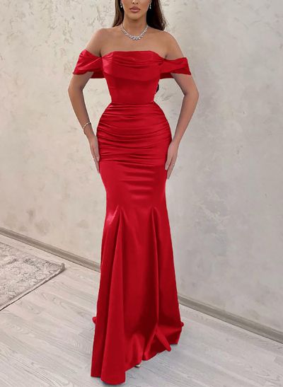 Trumpet/Mermaid Off-The-Shoulder Sleeveless Silk Like Satin Prom Dresses