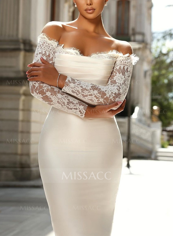 Trumpet/Mermaid Strapless Long Sleeves Satin Wedding Dresses With Lace