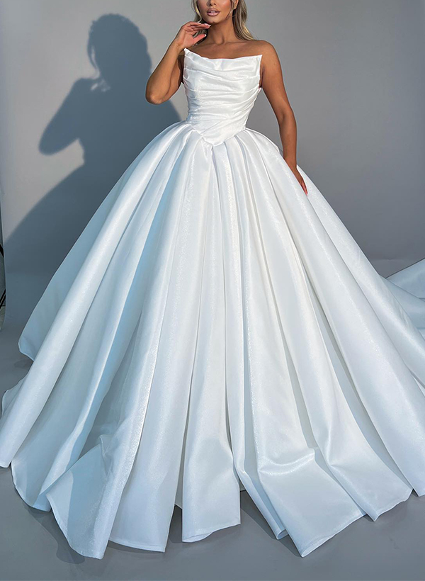 Sheath/Column Strapless Sleeveless Sweep Train Wedding Dresses