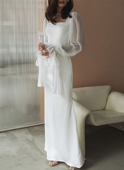 Sheath/Column Square Neckline Long Sleeves Wedding Dresses