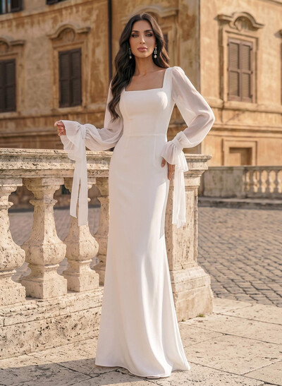 Sheath/Column Square Neckline Long Sleeves Wedding Dresses