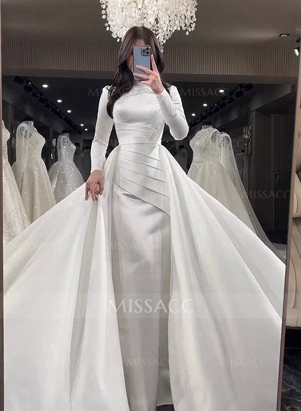 Long Sleeves Sweep Train Satin Wedding Dresses