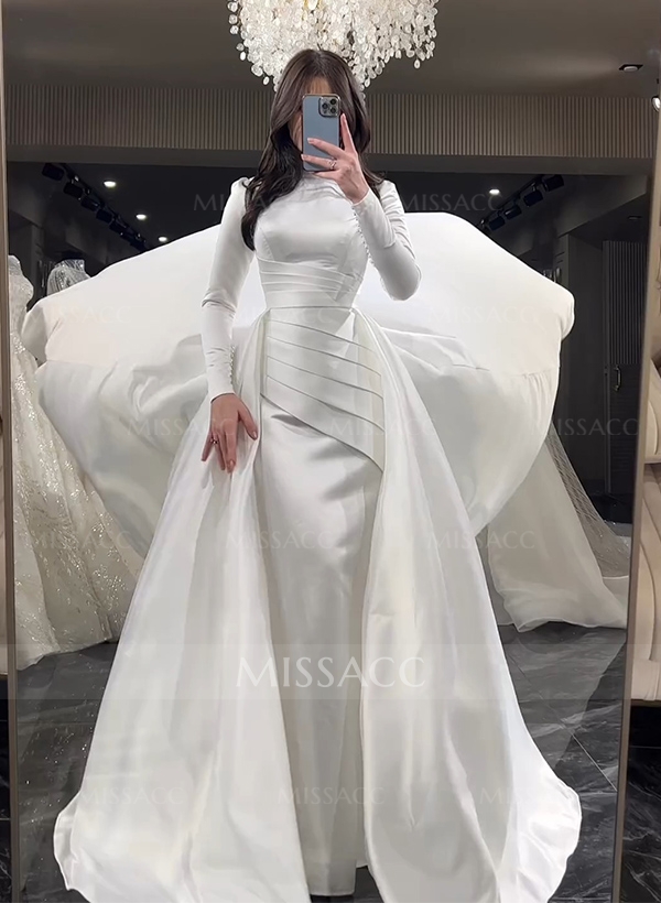 Long Sleeves Sweep Train Satin Wedding Dresses