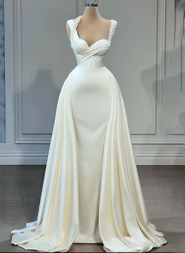 Sweetheart Sleeveless Sweep Train Wedding Dresses