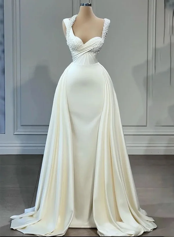 Sweetheart Wedding Dress Mermaid Sweep Train Sleeveless Sweep Train Zipper Back main image 0