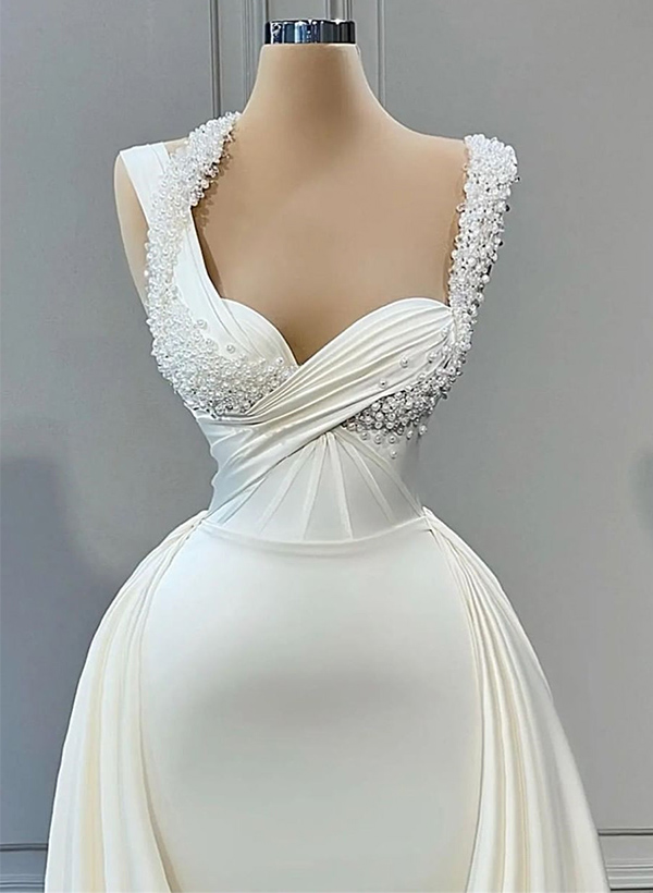 Sweetheart Sleeveless Sweep Train Wedding Dresses