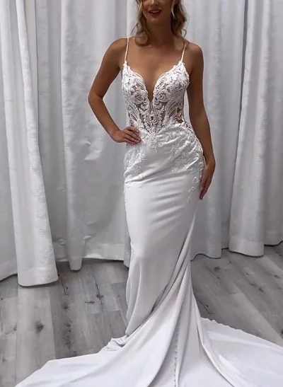 Trumpet/Mermaid Sleeveless Sweep Train Elastic Satin Wedding Dresses