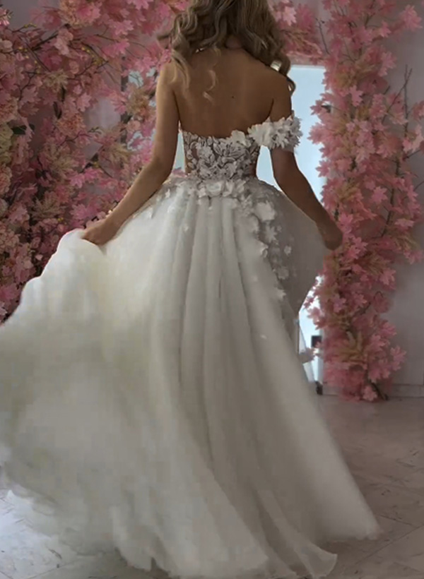 Ball-Gown One-Shoulder Sleeveless Tulle Wedding Dresses With Flower(s)
