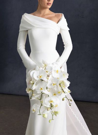 Sheath/Column Asymmetrical Long Sleeves Elastic Satin Wedding Dresses