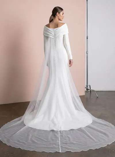 Sheath/Column Asymmetrical Long Sleeves Matte Satin Wedding Dresses