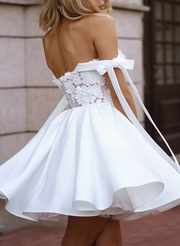 Missacc Ivory Bride Ball-Gown Off-The-Shoulder Sleeveless Satin Special Occasion Dresses with Bow(s)