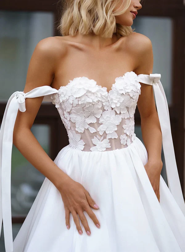 Missacc Ivory Bride Ball-Gown Off-The-Shoulder Sleeveless Satin Special Occasion Dresses With Bow(s)