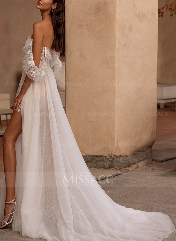 Sheath/Column Off-The-Shoulder Sleeveless Lace Wedding Dresses
